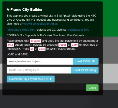 A-Frame headset & controllers instructions screen shot